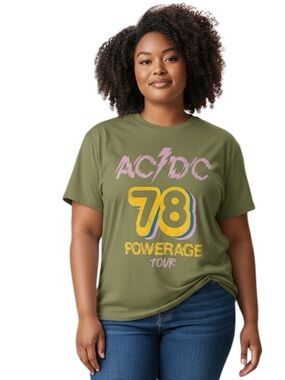 AC/DC ’78 Powerage Tour Graphic Tee Olive Green L